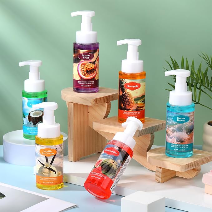 6 Pack Summer Foaming Hand Soap with Pump Care Moisturizing Liquid Scented Gentle Foam Hand Wash Employee Thank You Gift Bulk for Kitchen Bathroom Family Teacher Staff Doctor 8.75 Fl. oz