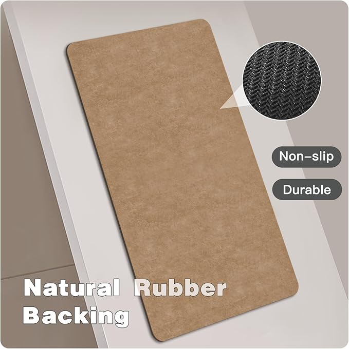 TYUU Bathroom Mat Quick Dry, Bathroom Rugs Non Slip Washable Thin Absorbent Bath Mat Fits Under Door Bathroom Floor Mat Perfect for Bath, Shower, or Sink 24"x60" Camel