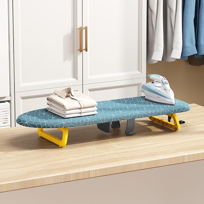 Foldable Small Ironing Board Tabletop, Mini Iron Board Small, Table top mini Ironing Boards Small with Cover pad, Compact Portable Travel Iron and Ironing Boards Set, 12 * 32 Cadet Blue (with Holder)