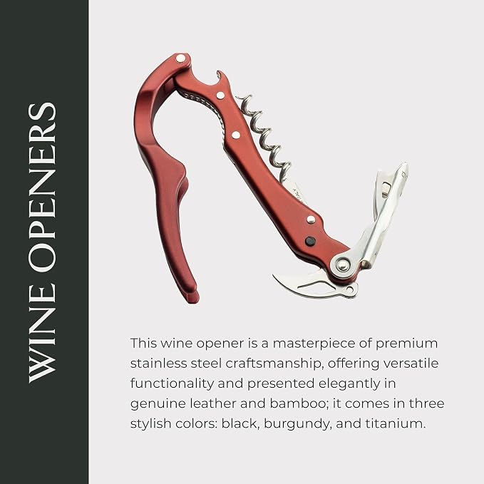 Morgan King Luxury Wine Bottle Opener with Custom, Personalized Engraving | Professional Waiters Corkscrew Wine Opener | Waiter Wine Bottle Opener | Stainless Steel Multi Wine Opener Gift (Burgundy)