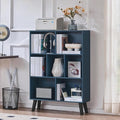 LEYAOYAO Cube Bookshelf, Mid-Century Modern Book Shelf with Legs, Dark Blue | 3 Tier Bookcase, Rustic Wood Bookshelves Freestanding Small Storage Organizer, Open Shelves for Bedroom, Living Room, Office