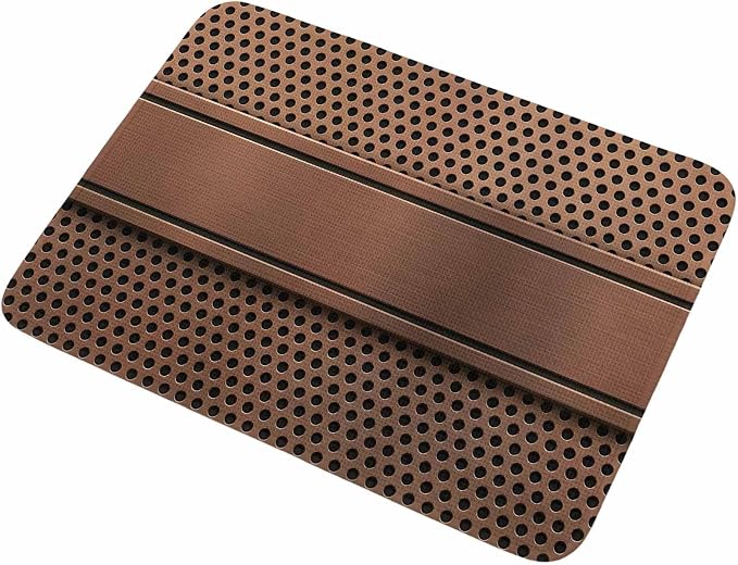 Brown Metal Hole Bathroom Rugs Non Slip Washable Bath Mat Absorbent Low Pile Front Door Mat Copper Net Eye Hole Pattern Indoor Doormat for Kitchen Entryway Shower Decor Accessories 15.7"x23.6"
