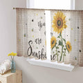 Sunflower Voile Sheer Curtain 54 Inch,Rod Pocket Rustic Yellow Floral Sheer Window Curtain Panels,Vintage Retro Beige Newspaper Letter Short Semi-Sheer Tulle Drape Chiffon Fabric for Living Room