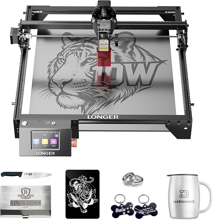 LONGER RAY5 Laser Engraver, Fully Upgraded with 10W Output, a 3.5-inch Color Touchscreen, and app-Based Offline Control; Ideal for Engraving Metal, Glass, and Wood. Working Area: 400×400 mm.