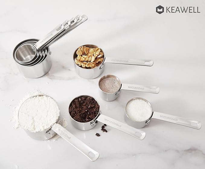 KEAWELL Premium 5-Piece Measuring Cups Set –1/4, 1/3, 1/2, 2/3, and 1 cup-18/10 Stainless Steel - Upscale, Durable, Stackable, Dishwasher Safe (Silver, 5PC Measuring Cups)