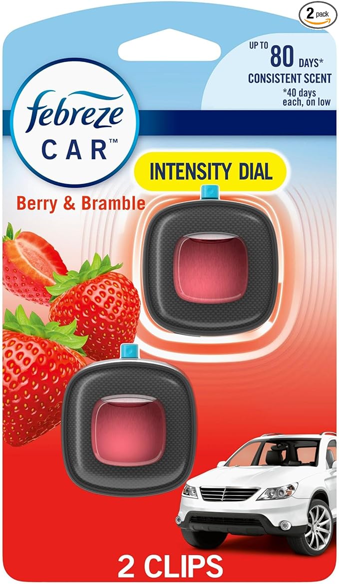 Febreze Car Air Freshener Vent Clip Berry & Bramble Scent, .06 oz. Car Vent Clip, 2 Count