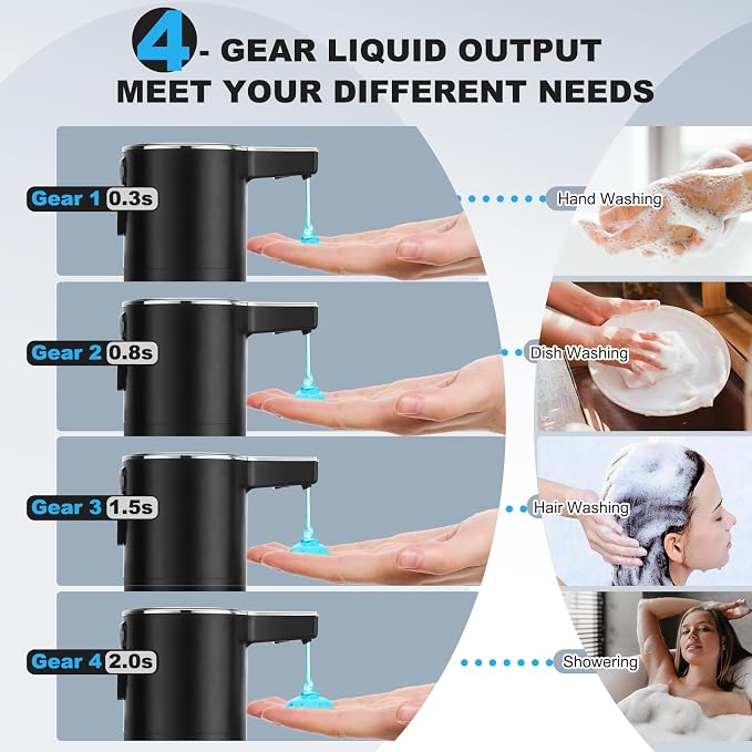 2 Pack Automatic Soap Dispenser: 13.52oz/400ml Wall Touchless Liquid - 4-Level Adjustable Modern Electric Hand Soap Dispenser - Kitchen Bathroom Kids Family Black