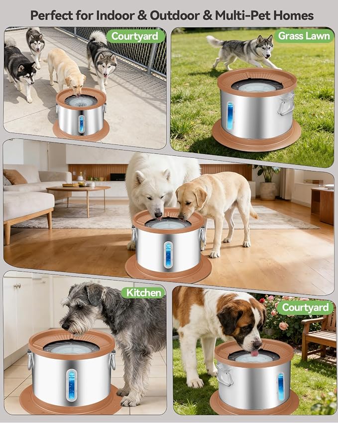 UPSKY 14L No Spill Dog Water Bowl, Spill Proof Slow Drinking for Large Dogs | Extra-large Capacity, 304 Stainless Steel, Dual-suction Anti-slip Base, Floating Disk, Water Window, For Messy Drinkers, Pink