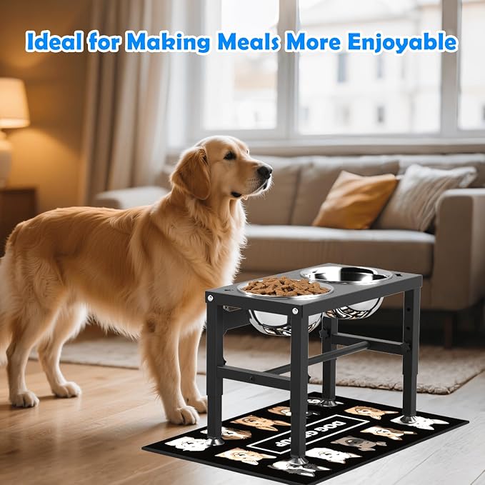SHAINFUN Elevated Dog Bowls with Mat for Medium Large Dogs, Raised Dog Bowl Stand with 2 Stainless Steel 58oz Bowls, Tall Dogs Food Water Bowl Holder