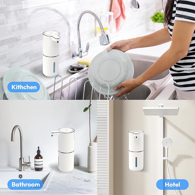 2 Pack Automatic Soap Dispenser Touchless,Liquid Hand Soap Dispenser 12.8oz Electric Wall Mounted Smart for Bathroom and Kitchen Dish Soap，Easy for Toddlers(White)