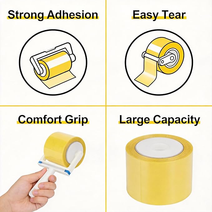 Extra Sticky Lint Roller for Pet Hair, 6cm & 10cm Wide, Tearable Reverse Roll, Reusable Handle, Strong Adhesive Roller for Clothes, Sofa, Carpet, Furniture, Dog & Cat Hair Remover(6cm)
