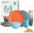 Homienly Unbreakable Wheat Straw Dinnerware Set - Plastic Plates and Bowls Sets Alternative, 24-Piece Dishes Set for Apartment, RV, Party, Microwave and Dishwasher Safe Plates, Bowls, Cups(Multi)