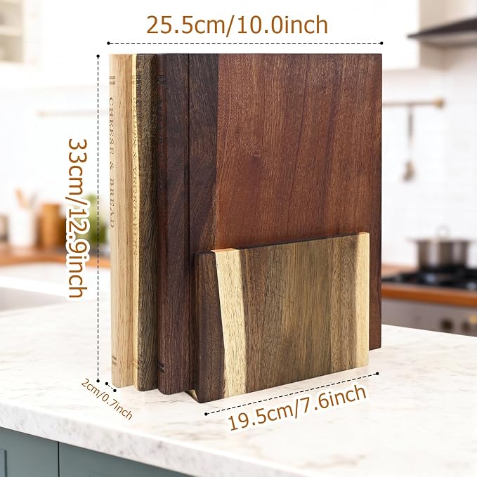 Acacia Wood Cutting Board Book Set, 3-Piece Decorative Chopping Boards with Stand | Book-Shaped Design| Dishwasher Safe for Easy Cleaning | Ideal for Meat, Vegetables | Unique Gift for Home Cooks