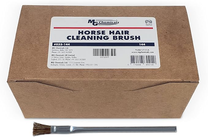 MG Chemicals - 855-144 (Acid) Horse Hair Cleaning Brushes, (Box of 144) 6" Tin Handle, 3/4" Trim Length, 1/4" Length x 3/8" Width Brush Face