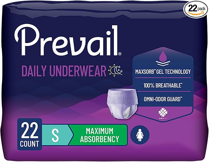 Prevail Daily Underwear Disposable Underwear Female Pull On with Tear Away Seams Small, PWC-511, Maximum, 22 Ct