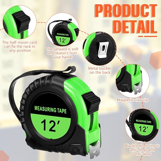 Copkim 50 Pieces Tape Measure Retractable and Easy Read with Fractions Marked Easy Read Basics Self Locking Measuring Tape Bulk for Engineer Contractors(12 Ft,Green)
