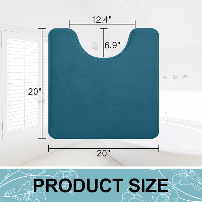 Smiry Memory Foam Toilet Rugs U-Shaped 20x20, Extra Soft Absorbent Non-Slip Contour Bathroom Rugs, Machine Washable Bath Mats for Toilet, Peacock Blue