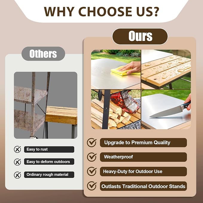 Pizza Oven Stand with Wheels, for Ninja Woodfire | Outdoor prep table for pizza ovens, grills and kitchen work, with movable storage design