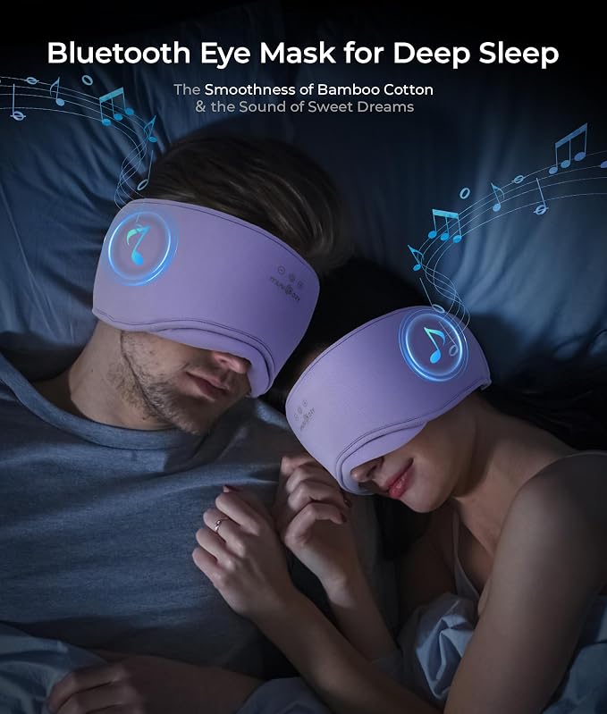 MUSICOZY Sleep Headphones Eye Mask Bluetooth 5.4, Bamboo Cotton Full Coverage Headphones Headband for Side Sleepers, Wireless Earphones with Speaker Sleep Music Earbuds for Men Women (Lavender Purple)