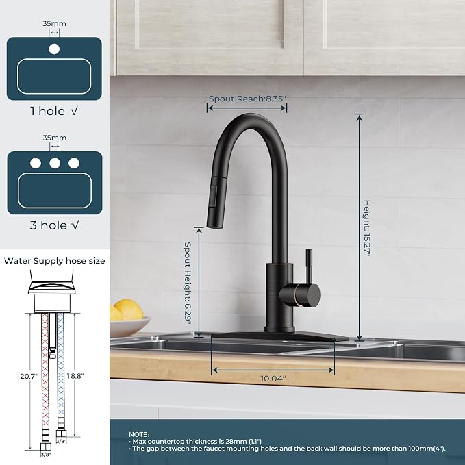 FORIOUS Oil Rubbed Bronze Kitchen Faucet with Pull Down Sprayer, High Arc Modern Classic Sink Faucet Stainless Steel with Deck Plate Fit for 1 or 3 Hole for Pot Filler Bar Farmhouse Laundry Rv, ORB