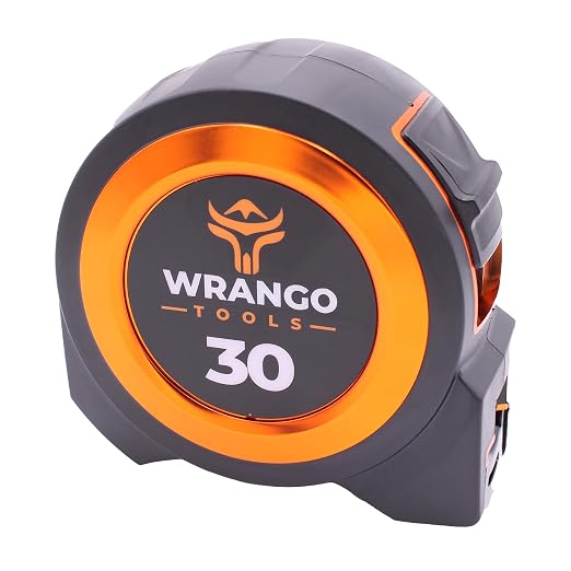 Wrango Tools 30 FT Tape Measure - Retractable Measuring Tape - Oversized & Double-Sided Print - Blade Lock, Finger Brake - High Performance Nylon Coating, 10' Stand-Out - 13' Reach / 1-1/16" Blade
