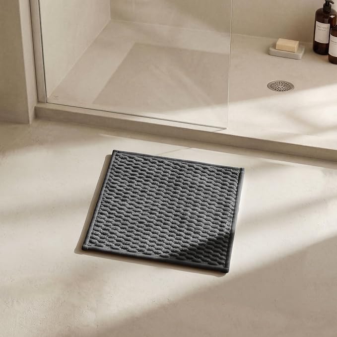 Triohero Small Bathroom Rugs Non Slip Washable Bath Rugs Super Absorbent Bathroom Rug Thin Quick Dry Low Pile Bath Mats, Dark Grey 12"x12"