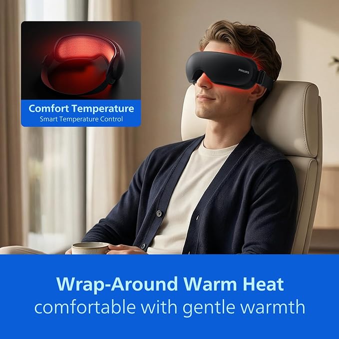 PHILIPS Eye Massager with Heat, Compression Mask Migraine Eye Strain Relief | Ideal gifts for women,men.Rechargeable eye mask for daily home use,office&travel,better sleep,relieves stress
