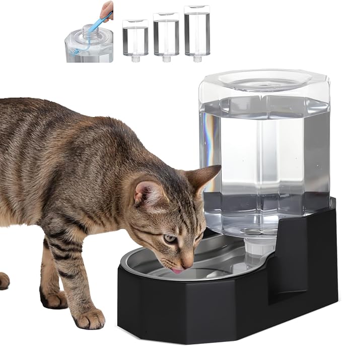 Sfozstra 5L Cat Gravity Water Bowl Dispenser: Stainless Steel Bowl | No Power Needed / No Filter Required / Spill Proof Design / Easy Cleaning / Cats & Small Dogs / Home Crate Area & Travel