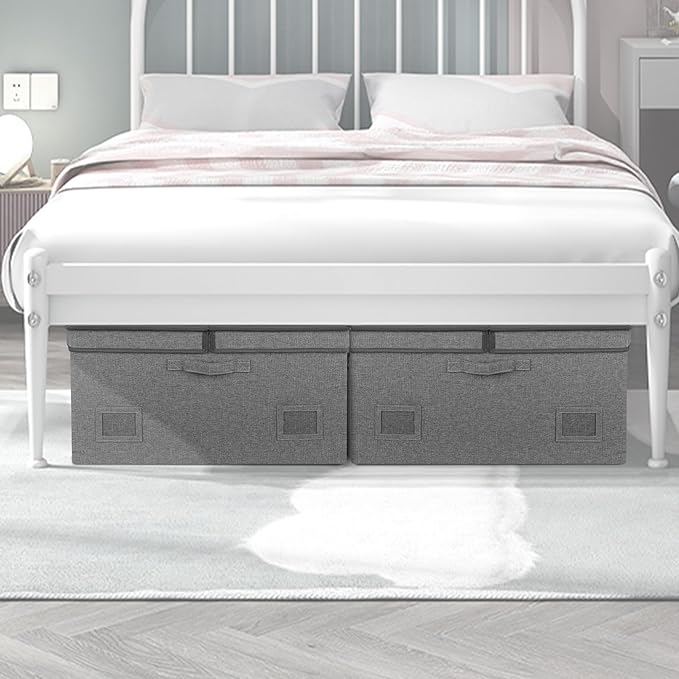 Graciadeco 75 Quarts Extra Large Decorative Storage Bins with Lids, 1 Pack Gray Collapsible Storage Bins with Lids, Stackable Storage Bins Decorative Box Storage With Lid Extra Large