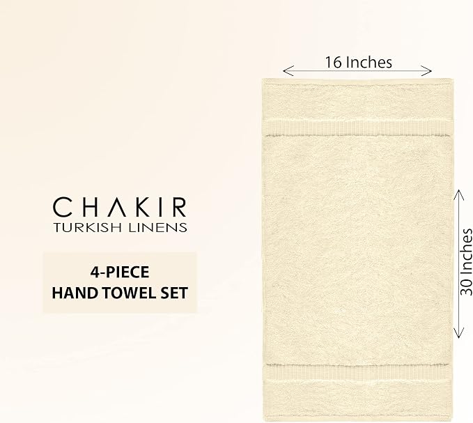 Chakir Turkish Linens 4 Piece Hand Towels, 100% Cotton Turkish Towels for Bathroom, Luxury Soft Absorbent Hand Towel Set, 16 x 30 Inches, Beige