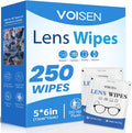 VOISEN Lens Wipes for Eyeglasses,250 Pack Eye Glasses Cleaner Wipes,Pre-Moistened Individually Wrapped Lens Wipes,Non-Scratching Non-Streaking,Safe for Eyeglasses, Goggles, Camera Lens, Phone