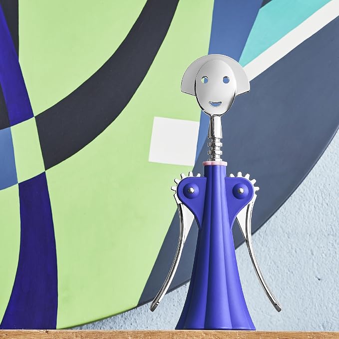 Alessi Anna G. AM01 DAZ - Design Corkscrew, in Thermoplastic Resin and Chrome-Plated Zamak, Blue