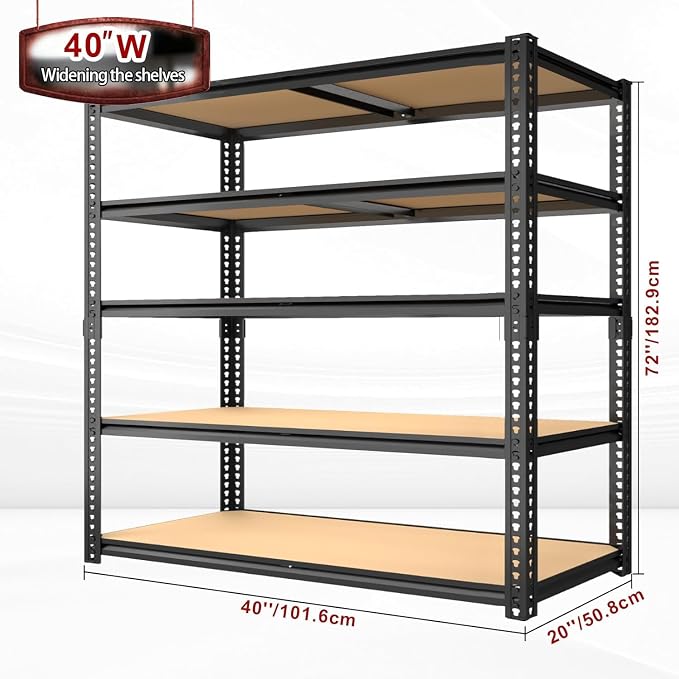 Garage Racks for Storage，5-Tier Adjustable Garage Shelving Storage Shelves,2400LBS Capacity Heavy Duty Shelving for Carport Warehouse Basement,72" H x40 W x20 D
