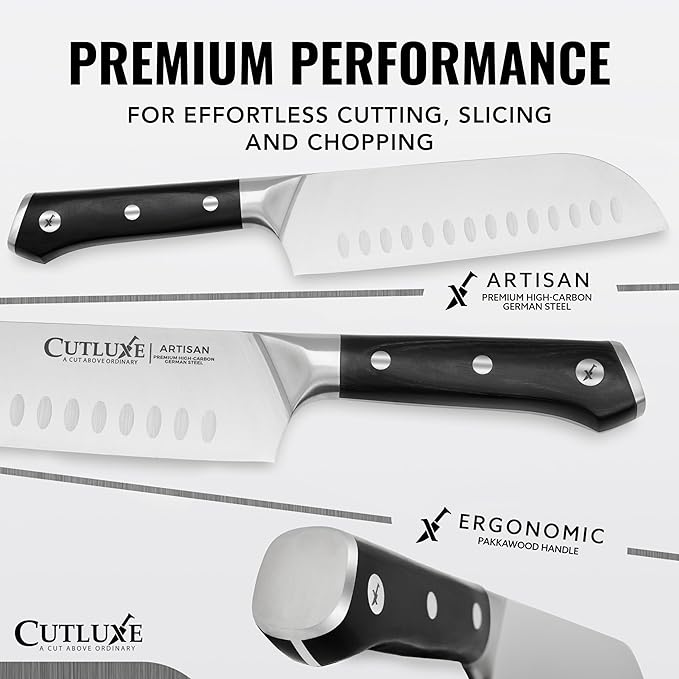 Cutluxe Chef Knife Set, 3-Piece Kitchen Knives – Razor Sharp German Steel | Professional Full Tang Blades with Ergonomic Handles – Artisan Series, Forged High Carbon