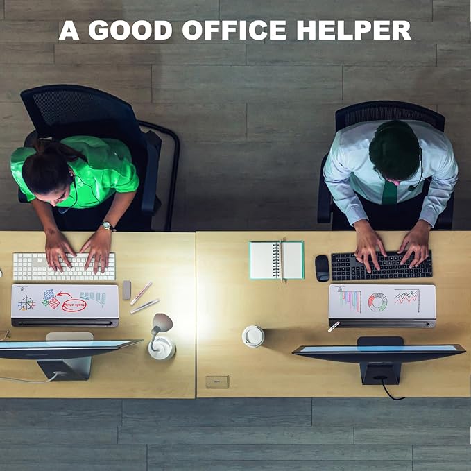 TSJ OFFICE Desktop Whiteboard Dry-Erase-Board - Computer Keyboard Stand White Board Surface Pad with Drawer, Desk Organizers with Accessories for Office, Home, School Supplies - Black