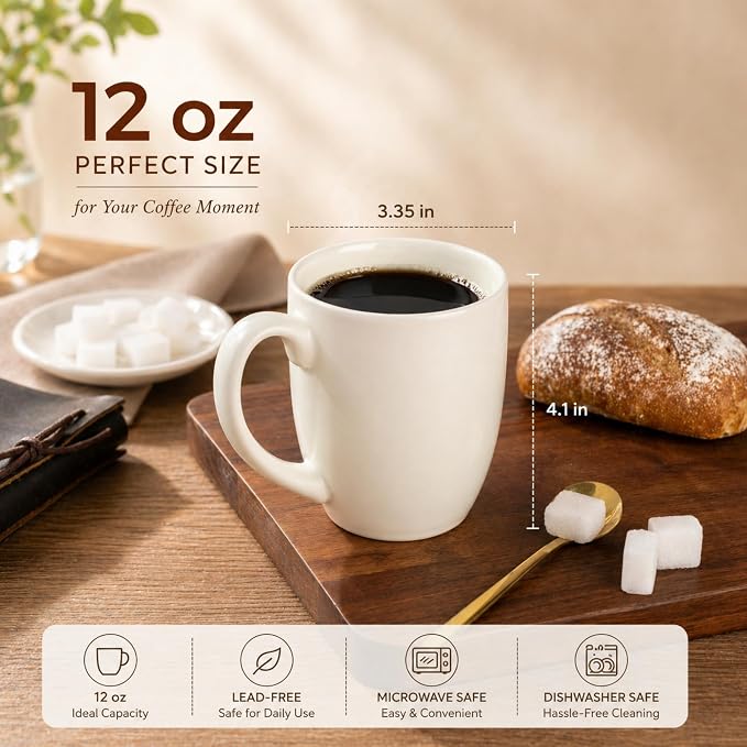 AmorArc 12oz Coffee Mugs Set of 6, Ceramic Coffee Mugs for Man, Woman, Dad, Mom, Modern Coffee Cups with Handle for Tea/Latte/Cappuccino/Cocoa. Dishwasher&Microwave Safe, Light Beige