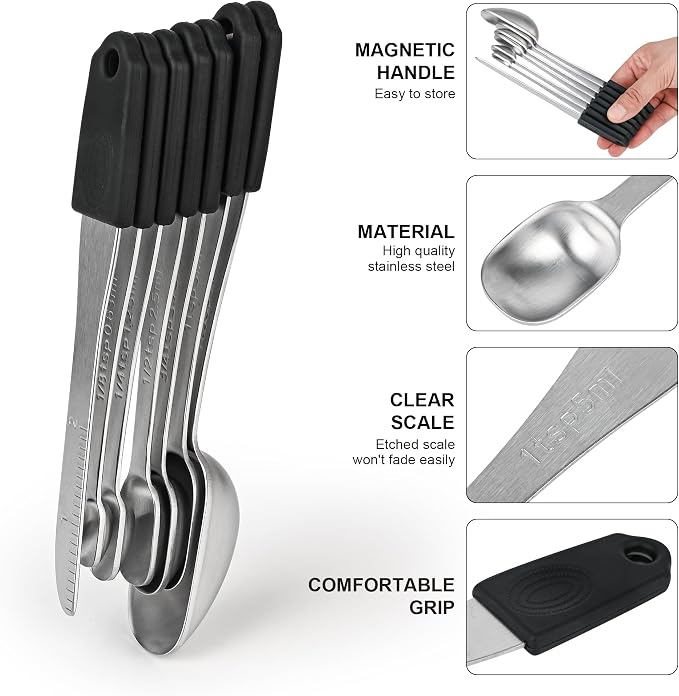 Magnetic Measuring Cups & Spoons Set 15, Stainless Steel Measuring Cups and Spoons Set, Heavy Duty Metal Measuring Cup & Spoon with Leveler & Measure Equivalents for Cooking & Baking