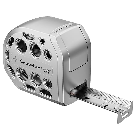 Crosstar 25FT Magnetic Self-Locking Stainless Steel Tape Measure, Double-Sided Scale, Waterproof & Rustproof Retractable Measuring Tape with Hollow Design for Home, Industrial, Woodworking