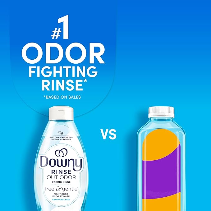 Downy Free & Gentle Rinse Laundry Odor Remover, Scent Free, 48 FL OZ, Gentle on skin, No dyes or heavy perfumes, Fabric Softener and Laundry Odor Removal Rinse