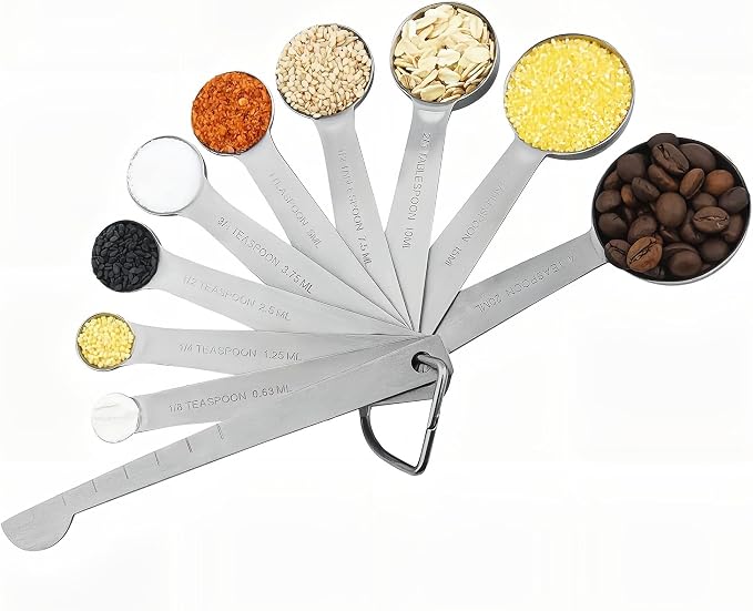 Measuring Cups and Spoons Set, 18/8 Stainless Steel Measuring Cups and Spoons Set for Kitchen & Baking, Heavy Duty Metric & US 8 Measure Cups & 9 Spoons & 1 Leveler
