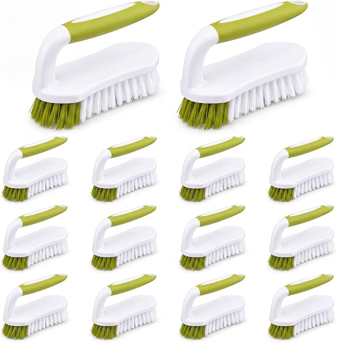 Lallisa Scrub Brush for Cleaning with Handle Comfortable to Grip Heavy-Duty Flexible Stiff Bristles Scrubber Brushes Bulk for Shower Bathroom Carpet Kitchen Floor Tiles(Yellow, Green,12 Pcs)