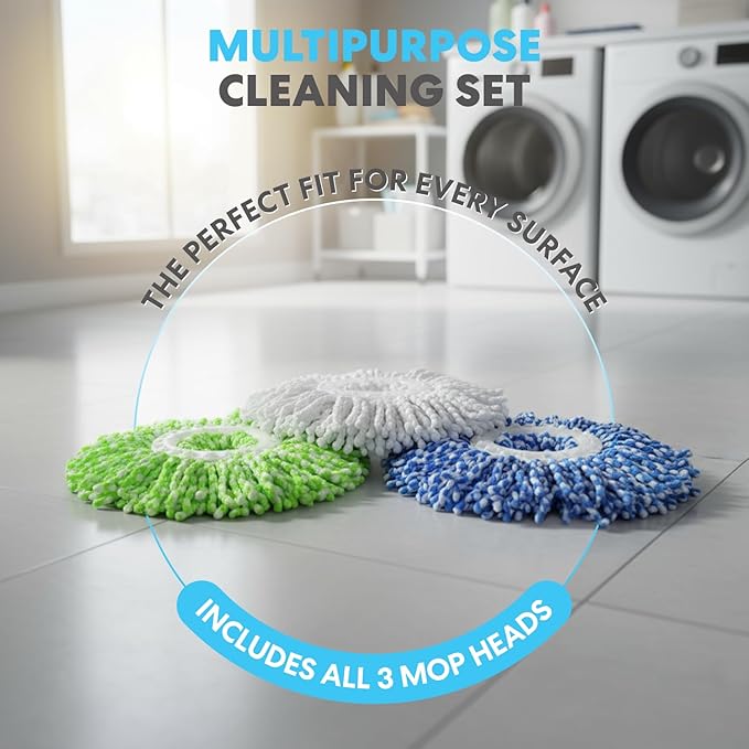 Simpli-Magic 79349 Spin Mop Cleaning System with 3 Microfiber Mop Heads, Red/Black