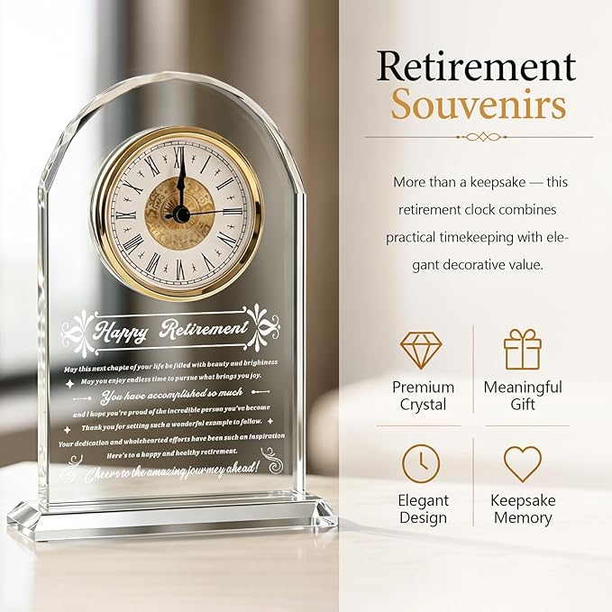 2026 Retirement Gift for men,women, Dad ,Father ,Teacher,mentor,coworker,Colleague Uncle Grandfather Employee mam boss Retired Presents Ideas Glass Clock Ornament Gifts(Battery not Included) (Retirement gifts)