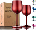 UNISWEET Unbreakable Stainless Steel Wine Glasses Set of 2, Mirror Red | 17oz Unique Fancy Metal Wine Goblets, Shatterproof, Ideal for Outdoor, Camping, Travel, Pool, Great Gift for Wine Lovers