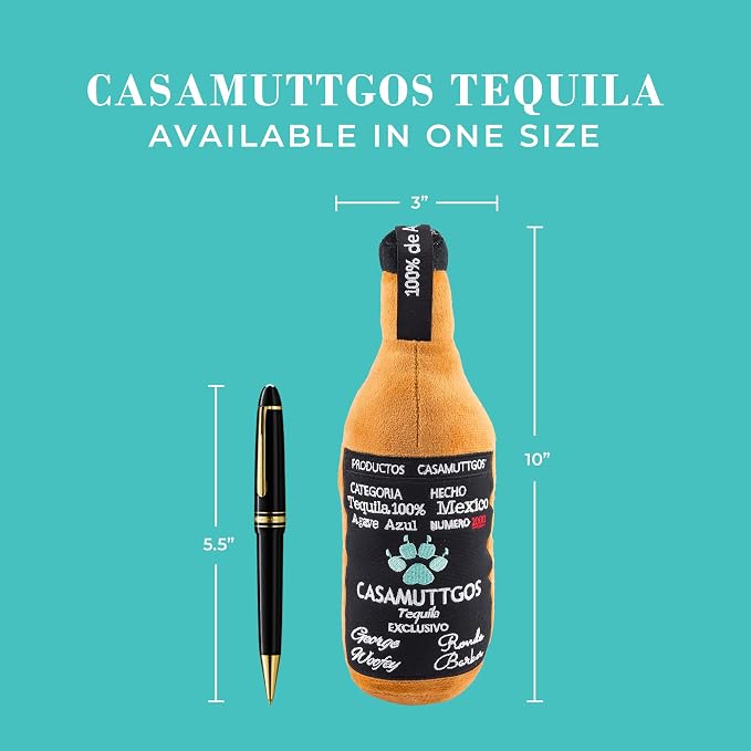Haute Diggity Casamuttgos Tequila, Plush Designer Dog Toys with Interactive Squeaker, Stimulating Pet Enrichment, Machine-Washable & Safe Materials for All Breeds, One Size