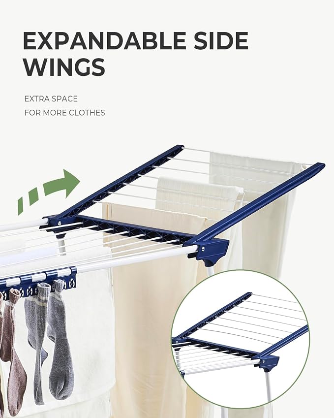 JS HANGER Clothes Drying Rack with Fold-Out Wings & Sock Clips, Extra Wide 73" Laundry Rack Indoor Outdoor, Folding Drying Rack for Clothes, Towels & Delicates, Space Saving for Apartment