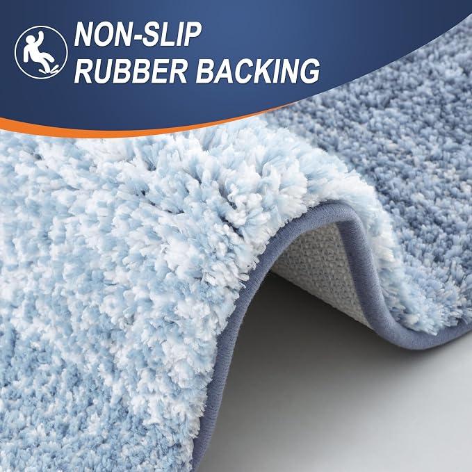 OLANLY Bathroom Runner Rugs Mat 44x20, Extra Soft Absorbent Microfiber Bath Rugs, Rubber Backing, Quick Dry, Washable Long Bath Mats for Bathroom Floor, Tub and Shower, Home Decor Accessories, Blue