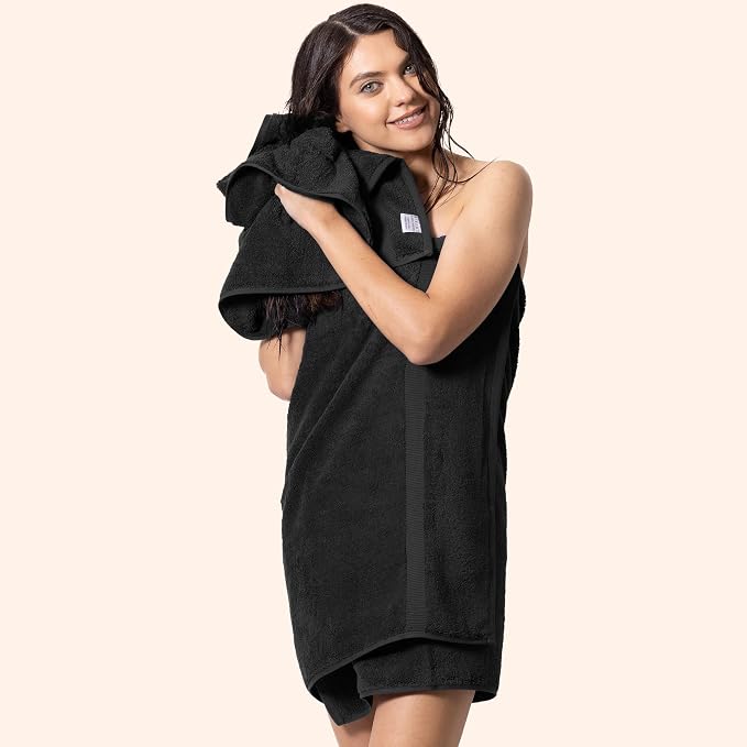 Chakir Turkish Linens 4 Piece Large Bath Towels, 100% Cotton Turkish Towels for Bathroom, Luxury Soft Absorbent Bath Towel Set, 27 x 54 Inches, Black