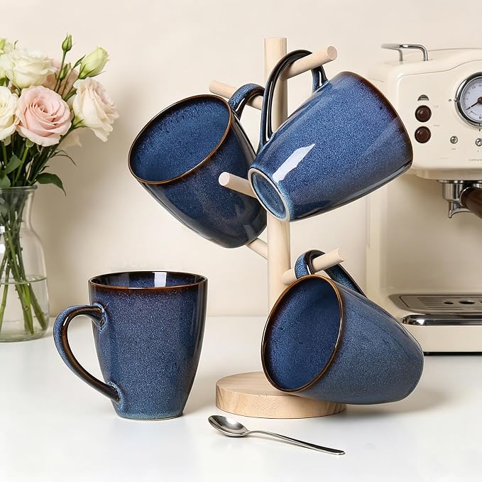 MONITO 17 OZ Coffee Mugs Set of 6, Large Ceramic Blue Coffee Mugs Set with handle for Tea/Latte/Milk/Cocoa, Funny Tea Cups for Office and Home, Engagement Gifts. (Starry Blue) | Mugs with Gold Rim for Latte,Tea&Cocoa,Dishwasher&Microwave Safe,Reactive ...