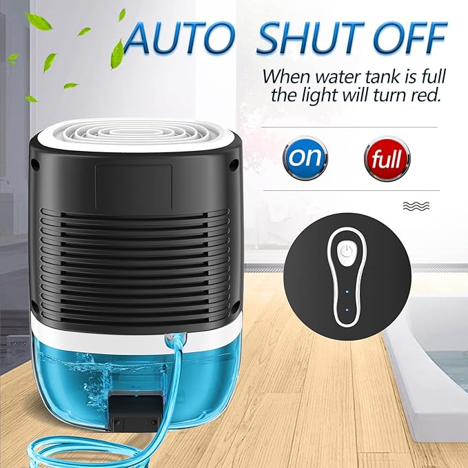 Dehumidifiers for Home 27oz(800ml) Small Auto Shut off Dehumidifiers with Drain Hose,Portable Ultra Quiet Mini Dehumidifier Effective for Bathroom, Basement, Garage, RV, Gun Safe, Closet